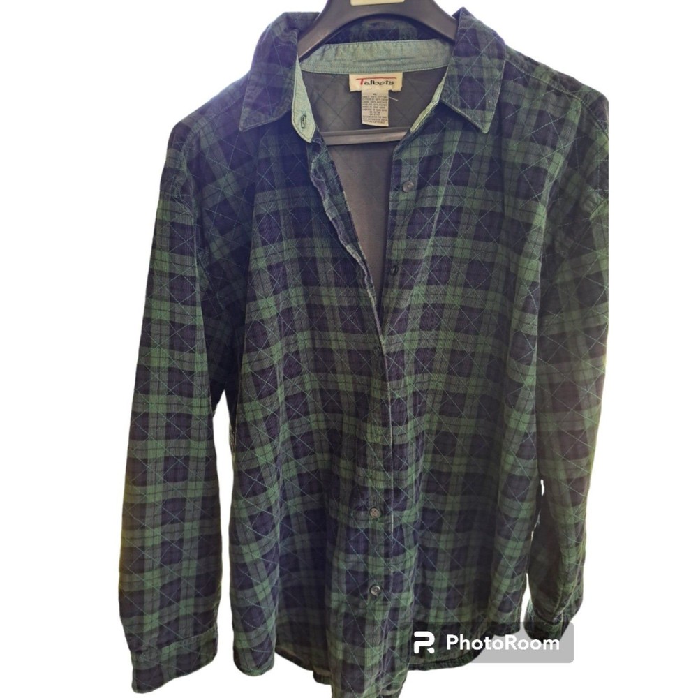 Talbots Plaid Buttondown Shirt/Jacket XLARGE- Green
